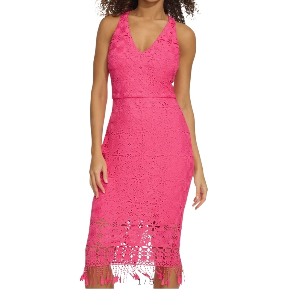 Siena Pink Lace Sheath Midi Dress, Size 12